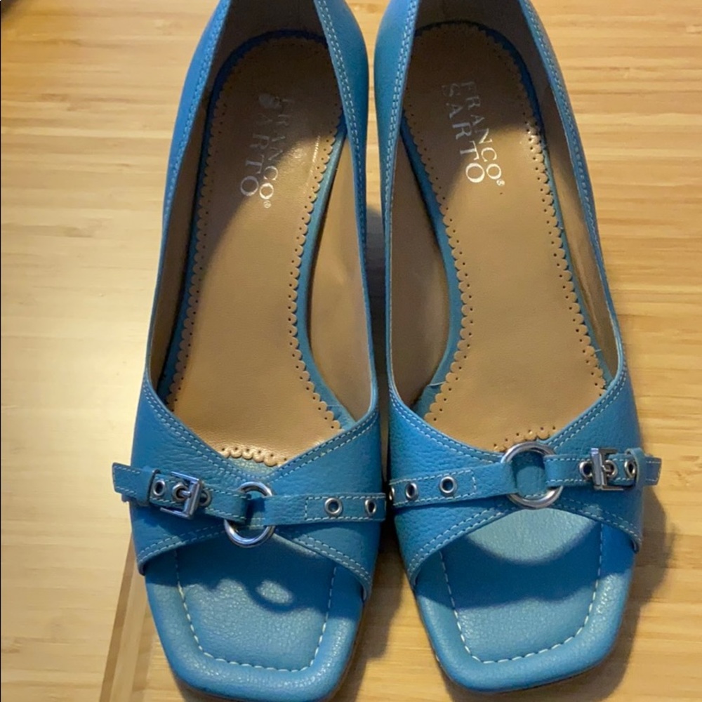 Leather Franco Sarto Open-Toed Short Wedge Heels